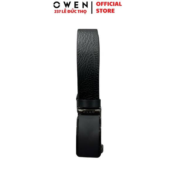 Thắt Lưng Nam Owen BELT261060 dây da màu đen sần Mặt Khóa Trượt Tự Động chất liệu da bò thật