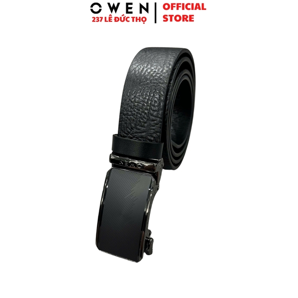 Thắt Lưng Nam Owen BELT261060 dây da màu đen sần Mặt Khóa Trượt Tự Động chất liệu da bò thật