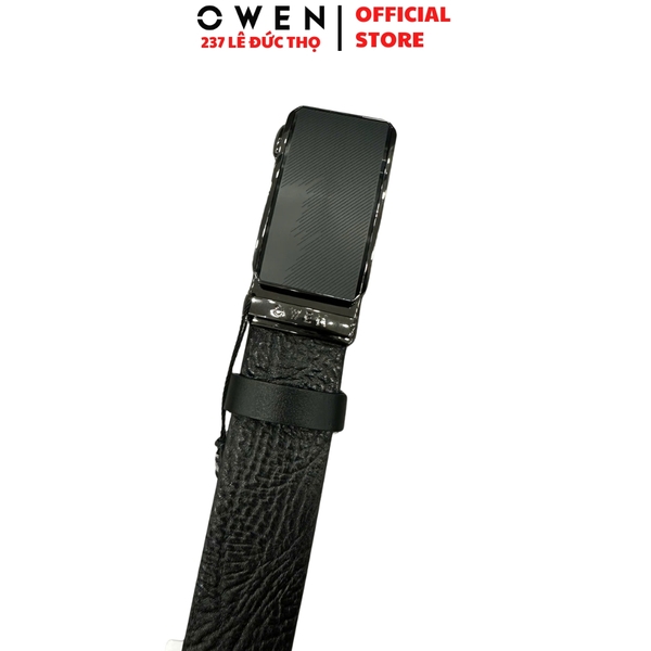 Thắt Lưng Nam Owen BELT261060 dây da màu đen sần Mặt Khóa Trượt Tự Động chất liệu da bò thật