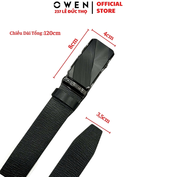Thắt Lưng Nam Owen BELT261062 dây da màu đen sần Mặt Khóa Trượt Tự Động chất liệu da bò thật