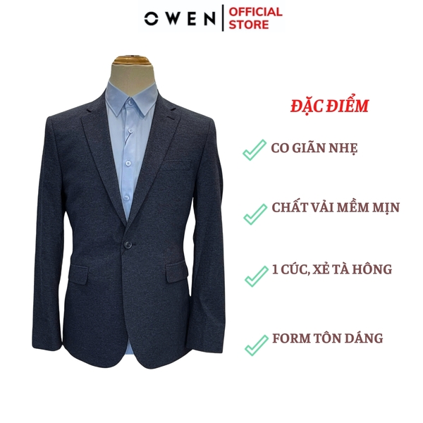 Áo Demi - Blazer Owen BL241362 màu xanh tím than xược ngang dáng regular fit 1 cúc tà xẻ hai bên Chất liệu Namu