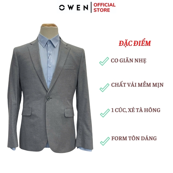 Áo Demi - Blazer Owen BL241363 màu xám nhạt xược ngang dáng regular fit 1 cúc tà xẻ hai bên Chất liệu Namu