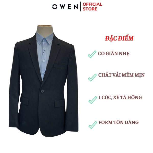 Áo Demi - Blazer Owen BL241365 màu xanh tím than dáng regular fit 1 cúc tà xẻ hai bên chất liệu Lanatex