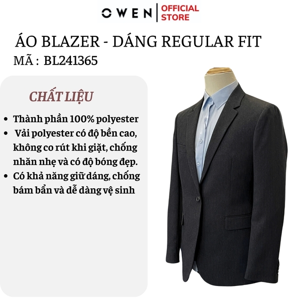 Áo Demi - Blazer Owen BL241365 màu xanh tím than dáng regular fit 1 cúc tà xẻ hai bên chất liệu Lanatex