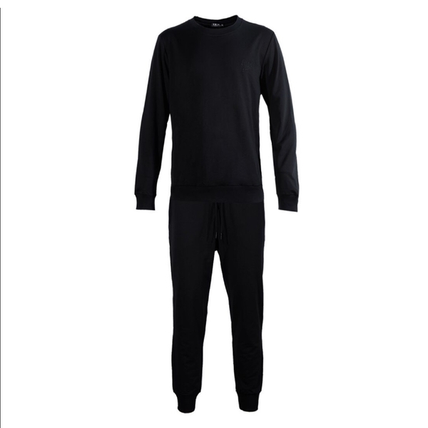 Bộ mặc nhà OWEN BMN221186 Màu đen trơn Dáng Regular Fit áo cổ tròn quần cạp chun CVC Spandex