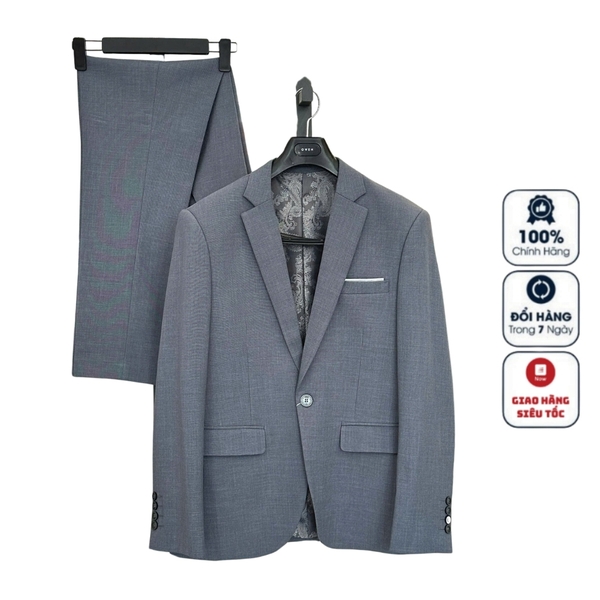 Bộ Veston VIỆT TUẤN COMPLET-191 màu xám trơn bộ suit dáng trẻ, 1 cúc , xẻ tà 2 bên chất liệu Vicose