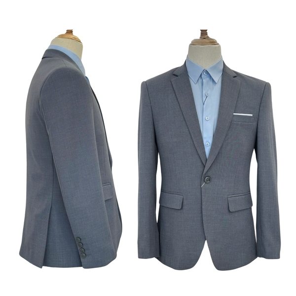 Bộ Veston VIỆT TUẤN COMPLET-191 màu xám trơn bộ suit dáng trẻ, 1 cúc , xẻ tà 2 bên chất liệu Vicose