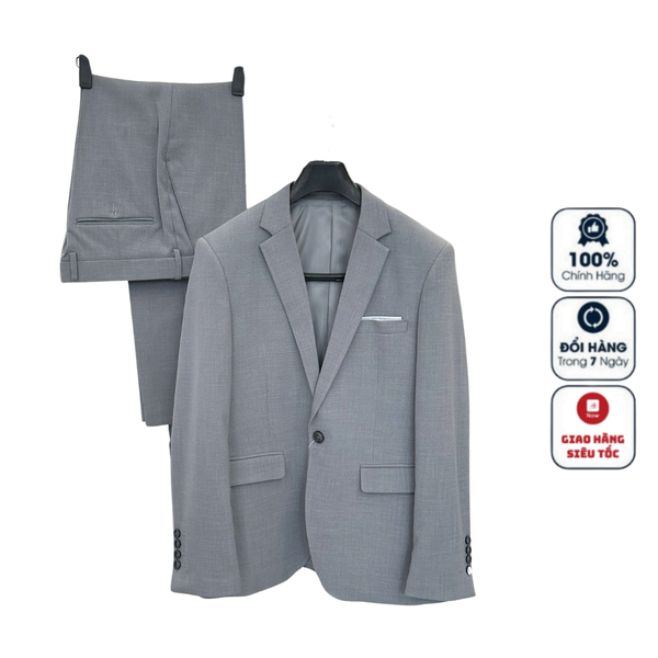 Bộ Veston VIỆT TUẤN COMPLET-193 màu xám nhạt trơn bộ suit dáng trẻ, 1 cúc , xẻ tà 2 bên chất liệu Vicose