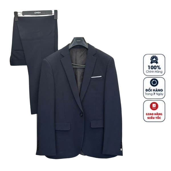 Bộ Veston VIỆT TUẤN COMPLET-160 màu xanh đậm trơn bộ suit dáng trẻ, 1 cúc , xẻ tà 2 bên chất liệu Vicose