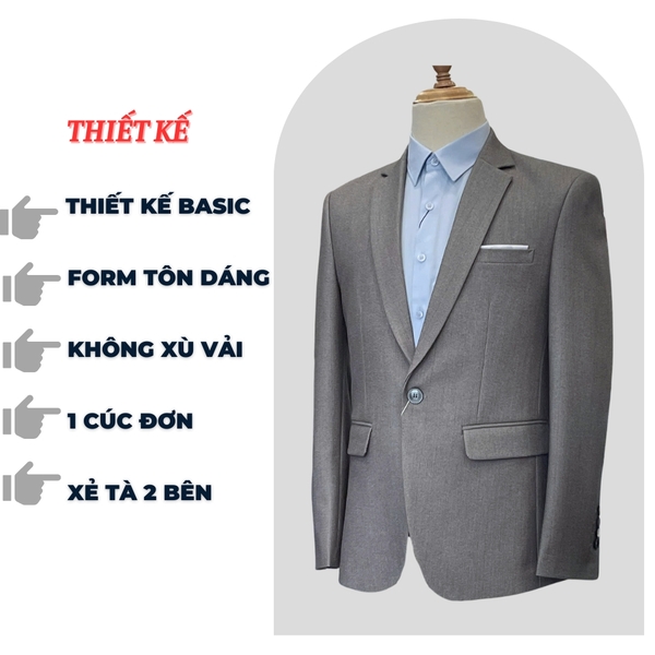 Bộ Veston VIỆT TUẤN COMPLET-192 màu xám kẻ xanh bộ suit dáng trẻ, 1 cúc , xẻ tà 2 bên chất liệu Vicose