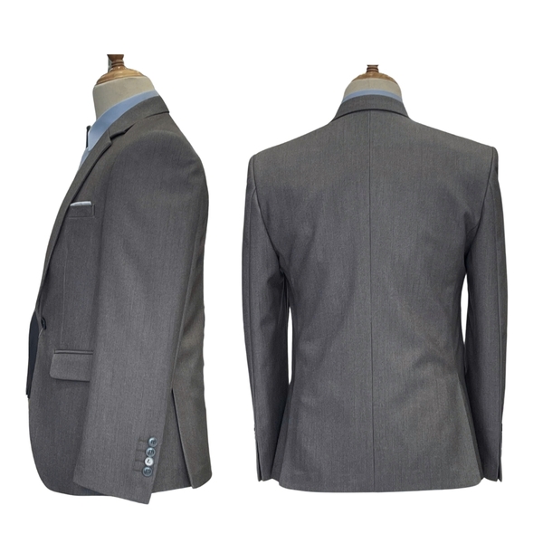 Bộ Veston VIỆT TUẤN COMPLET-192 màu xám kẻ xanh bộ suit dáng trẻ, 1 cúc , xẻ tà 2 bên chất liệu Vicose