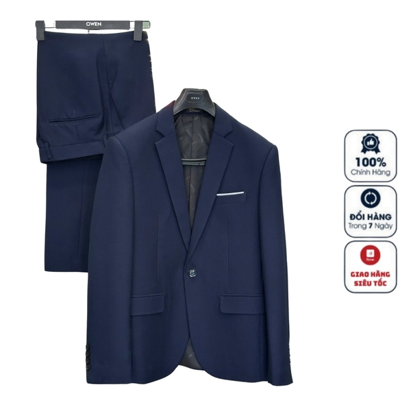 Bộ Veston VIỆT TUẤN COMPLET-559 màu xanh tím than trơn bộ suit dáng trẻ, 1 cúc , xẻ tà 2 bên chất liệu Vicose