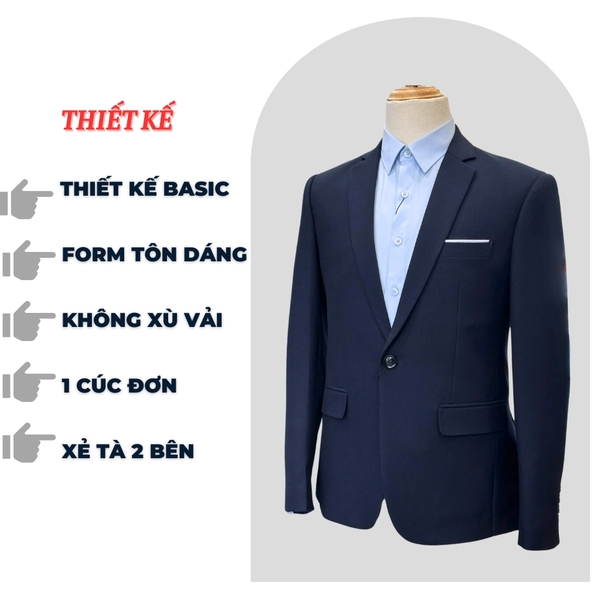 Bộ Veston VIỆT TUẤN COMPLET-559 màu xanh tím than trơn bộ suit dáng trẻ, 1 cúc , xẻ tà 2 bên chất liệu Vicose