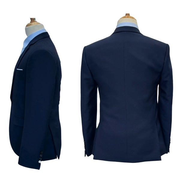 Bộ Veston VIỆT TUẤN COMPLET-559 màu xanh tím than trơn bộ suit dáng trẻ, 1 cúc , xẻ tà 2 bên chất liệu Vicose