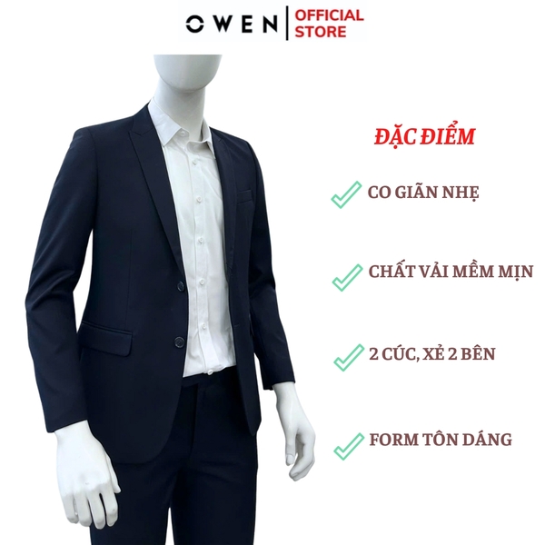 Ves bộ OWEN VES256270 màu xanh tím than dáng ôm slim fit 2 cúc tà xẻ sau Chất liệu Polyester Rayon
