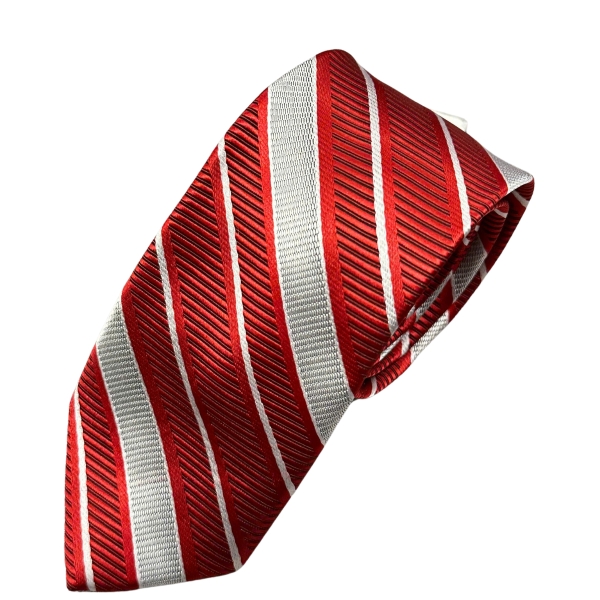 Cà vạt nam OWEN CV221523 màu đỏ kẻ sọc trắng pha đỏ  bản nhỏ chất liệu polyester
