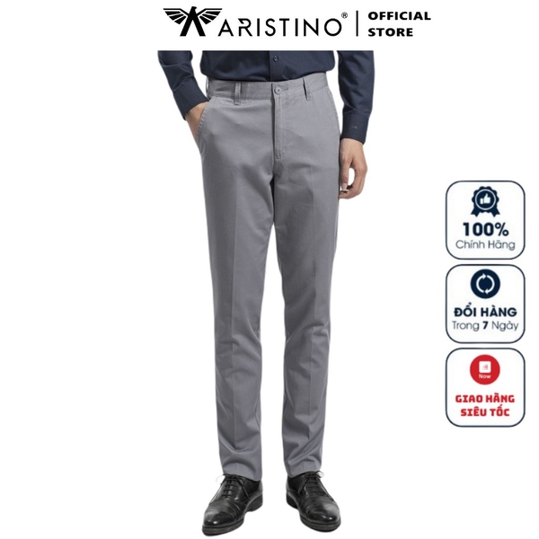 Quần Kaki Nam Arisitino AKKR01 Màu Xám 146 Dáng Regular Fit Chất Liệu CVC