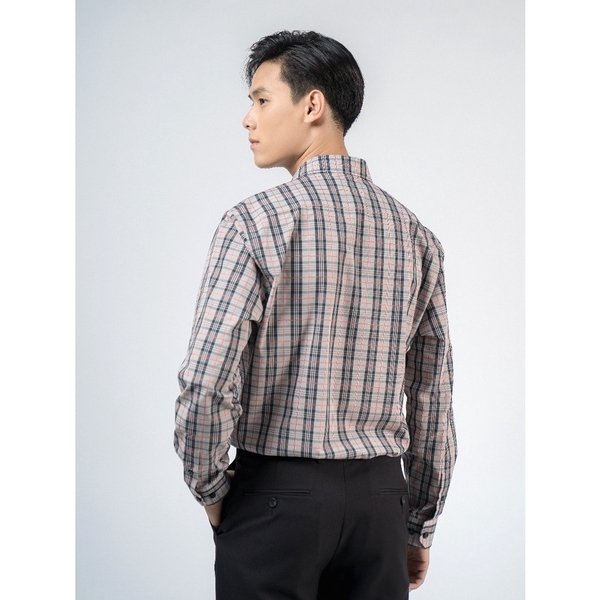 Áo Sơ Mi Nam Tay Dài Owen AR220151DT Màu Kẻ Caro Ghi Đen Đỏ Dáng Regular Fit Tà Lượn Có Túi Chất liệu Vải Sợi Tre