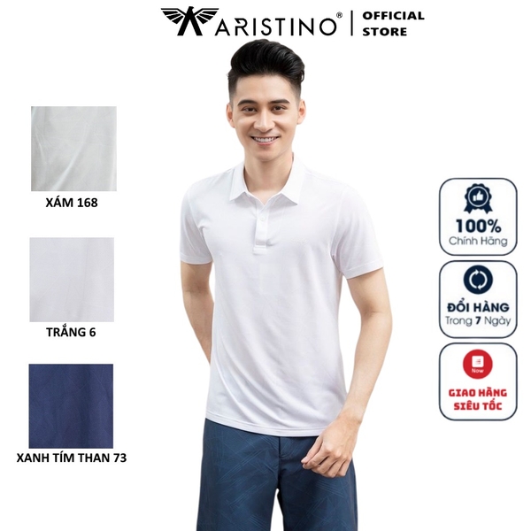 Áo Thun Nam Tay Ngắn Có Cổ Aristino APS023S1 Màu Trắng 6 Jacquard Họa Tiết Chất Liệu Polyester Kiểu Dáng Regular Fit