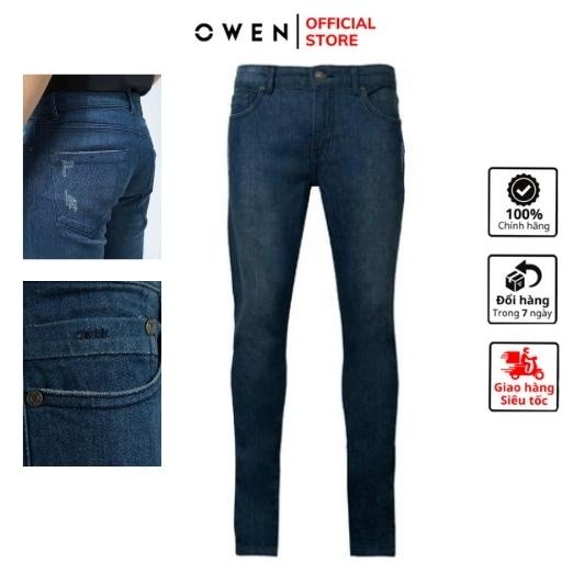 Quần Jean Nam Owen Quần Bò Nam QJSL23955 Màu xanh Dáng Slim Fit Vải Denim Cotton
