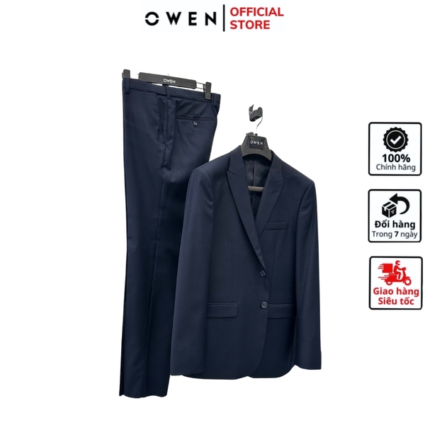 Ves bộ OWEN VES256270 màu xanh tím than dáng ôm slim fit 2 cúc tà xẻ sau Chất liệu Polyester Rayon