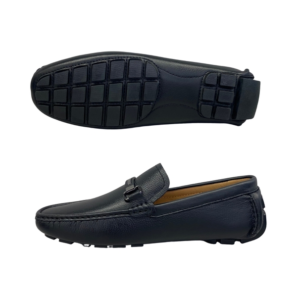 Giầy tây Owen GD233343 màu đen sần kiểu giày lười Moccasin đế âm chất liệu da thật