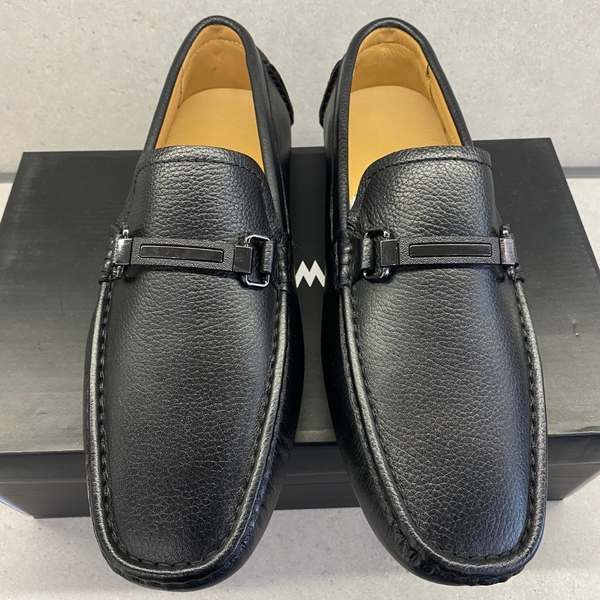 Giầy tây Owen GD233343 màu đen sần kiểu giày lười Moccasin đế âm chất liệu da thật