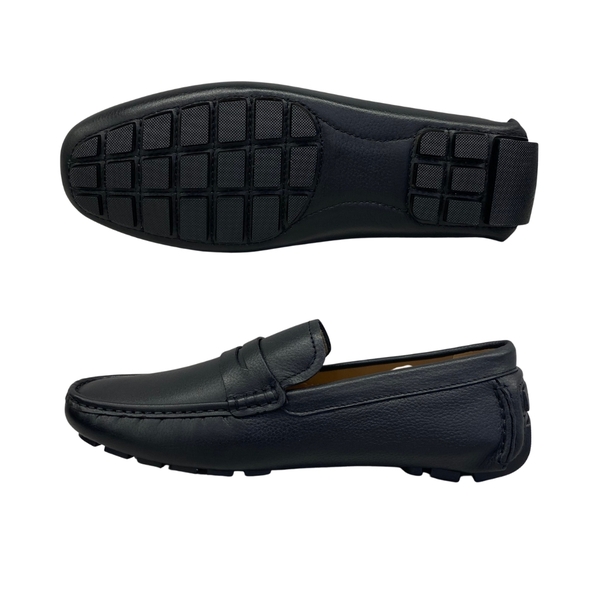 Giầy tây Owen GD233348 màu đen sần kiểu giày lười Penny loafer chất liệu da thật