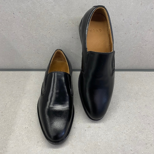 Giầy tây Owen GD233350 màu đen trơn kiểu giày lười Slip on chất liệu da thật