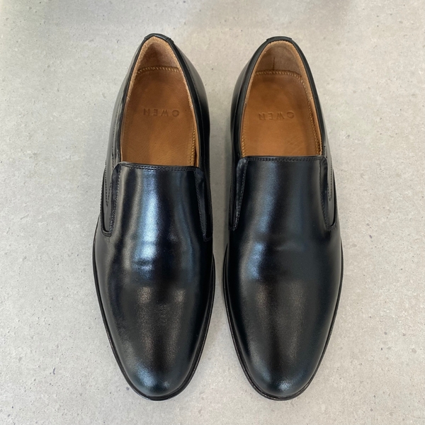 Giầy tây Owen GD233350 màu đen trơn kiểu giày lười Slip on chất liệu da thật