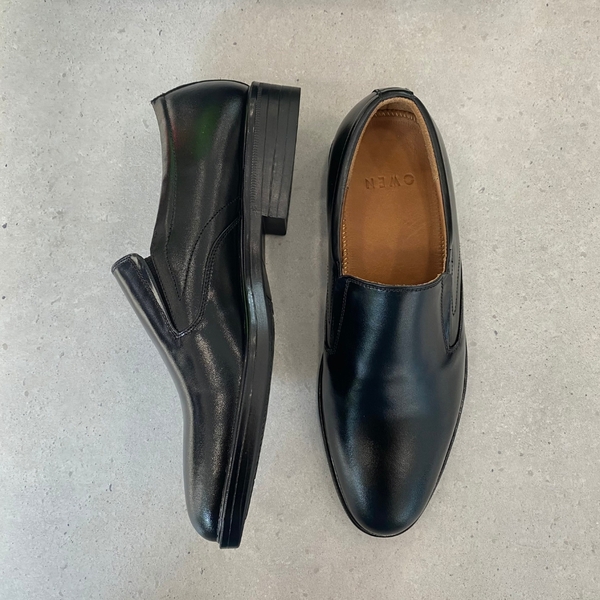 Giầy tây Owen GD233350 màu đen trơn kiểu giày lười Slip on chất liệu da thật