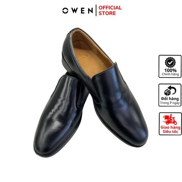 Giầy tây Owen GD233350 màu đen trơn kiểu giày lười Slip on chất liệu da thật