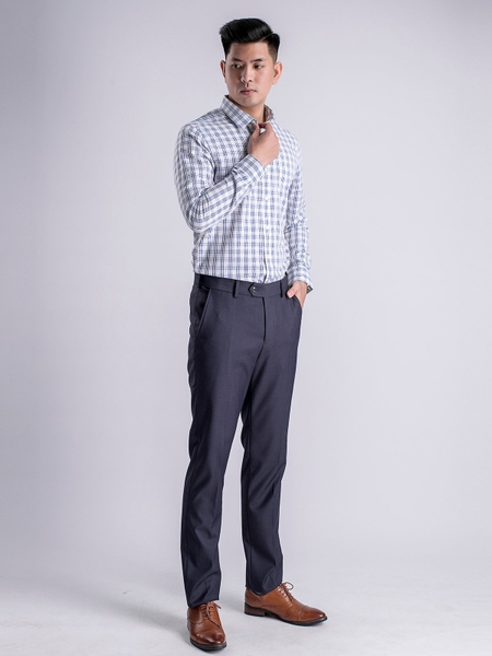 Áo Sơ Mi Nam Tay Dài Aristino ALS53008 Màu Kẻ Caro Xanh Trắng Chìm Kiểu Dáng Regular Fit Chất Liệu Sợi Tre