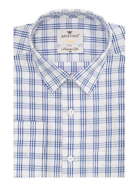 Áo Sơ Mi Nam Tay Dài Aristino ALS53008 Màu Kẻ Caro Xanh Trắng Chìm Kiểu Dáng Regular Fit Chất Liệu Sợi Tre
