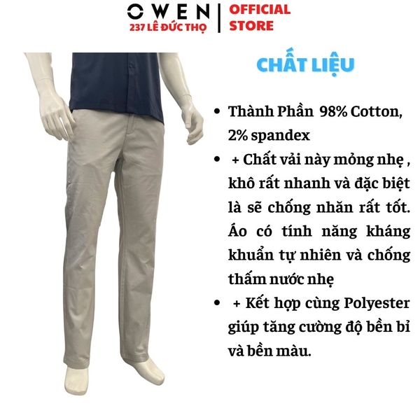 Quần kaki nam Owen QKR261000 màu xám nhạt dáng suông regular fit chất liệu cotton spandex