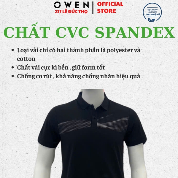 Áo thun polo Nam Tay Ngắn Có Cổ Owen APV253627 màu đen in họa tiết dáng body fit tà bằng chất liệu CVC spandex