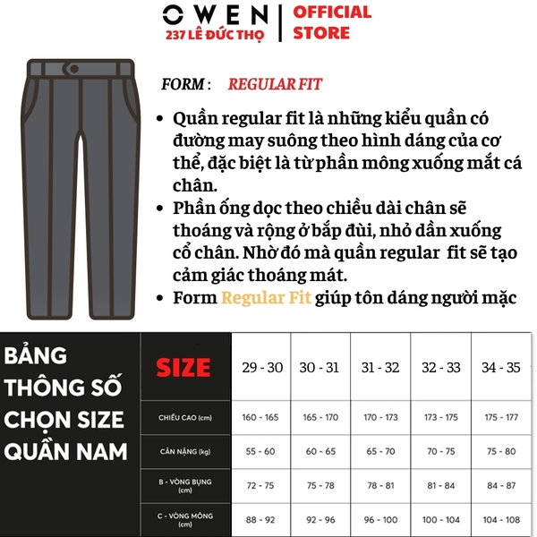 Quần Jean Nam Owen Quần Bò Nam QJR263086 màu xanh dáng suông regular fit chất liệu denim Cotton