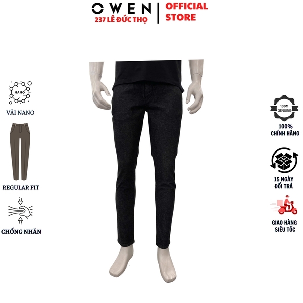 Quần Jean Nam Owen Quần Bò Nam QJR263088 màu đen dáng suông regular fit chất liệu denim cotton