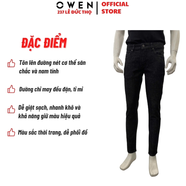 Quần Jean Nam Owen Quần Bò Nam QJR263088 màu đen dáng suông regular fit chất liệu denim cotton