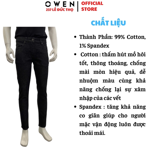 Quần Jean Nam Owen Quần Bò Nam QJR263088 màu đen dáng suông regular fit chất liệu denim cotton