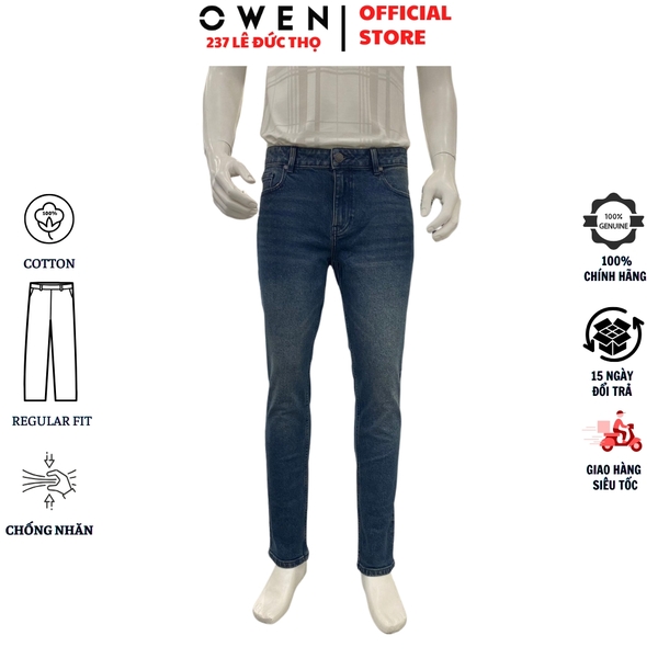 Quần Jean Nam Owen Quần Bò Nam QJR263091 màu xanh đậm dáng suông regular fit chất liệu cotton spandex