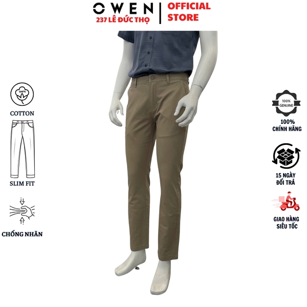 Quần kaki nam Owen QKR261005 màu nâu dáng suông regular fit chất liệu cotton spandex