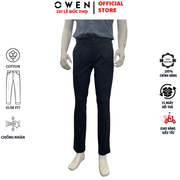 Quần kaki nam Owen QKR261011 màu xanh tím than dáng suông regular fit chất liệu rayon polyester rycra