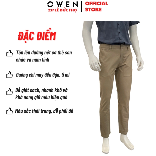 Quần kaki nam Owen QKR261005 màu nâu dáng suông regular fit chất liệu cotton spandex