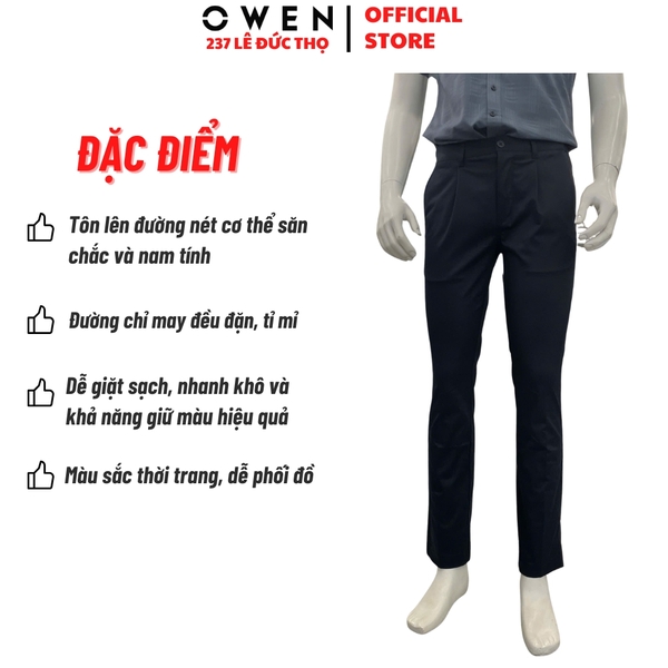 Quần kaki nam Owen QKR261011 màu xanh tím than dáng suông regular fit chất liệu rayon polyester rycra