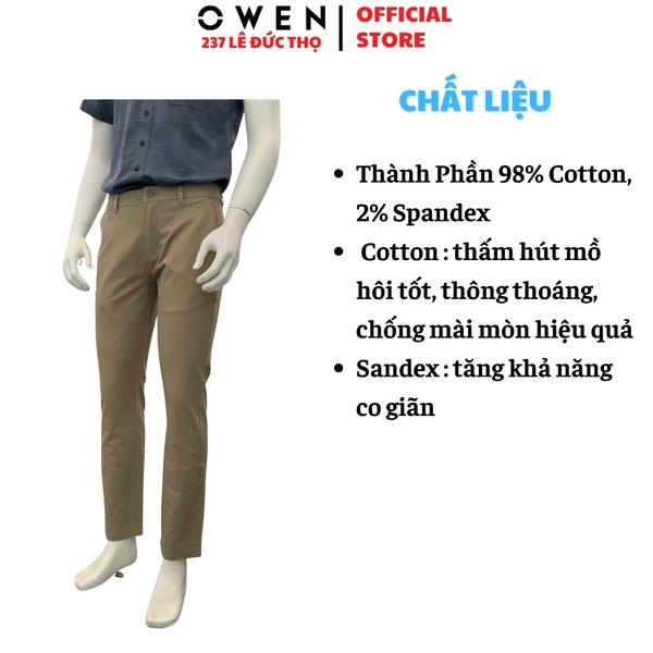 Quần kaki nam Owen QKR261005 màu nâu dáng suông regular fit chất liệu cotton spandex