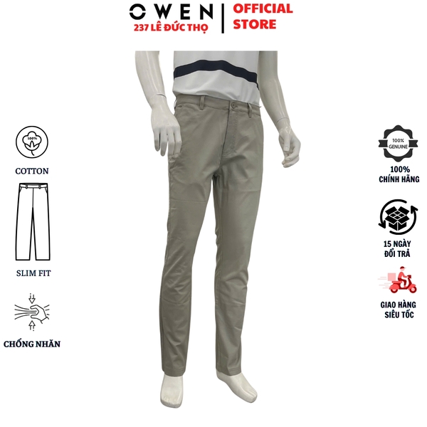 Quần kaki nam Owen QKS261002 màu rêu Dáng Slim Fit chất liệu cotton spandex