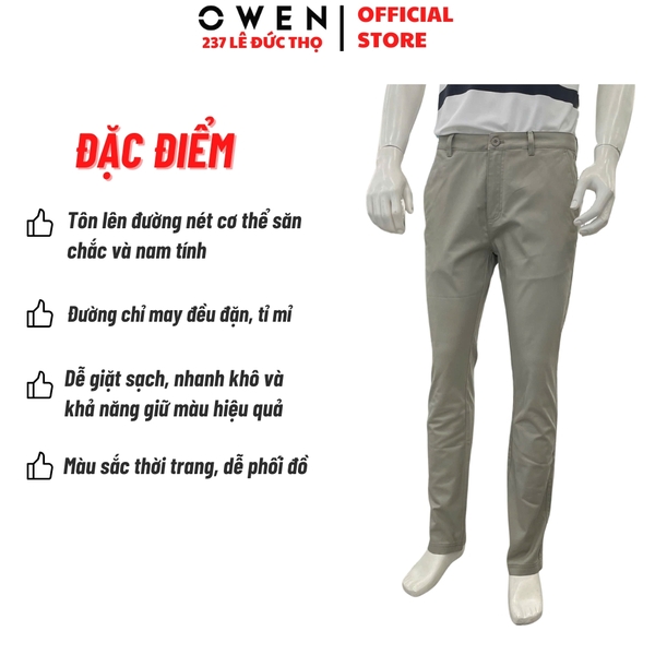 Quần kaki nam Owen QKS261002 màu rêu Dáng Slim Fit chất liệu cotton spandex