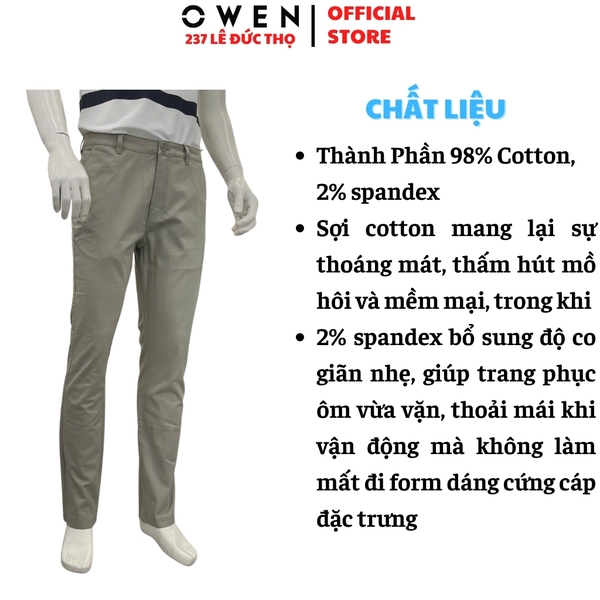 Quần kaki nam Owen QKS261002 màu rêu Dáng Slim Fit chất liệu cotton spandex