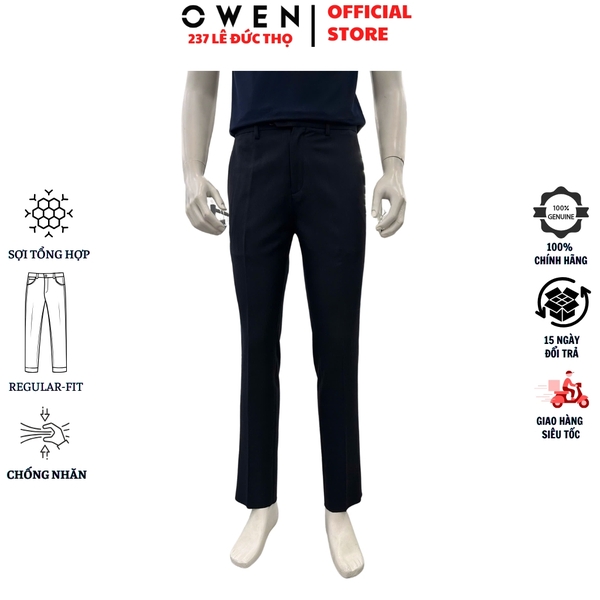 Quần tây Nam Owen QR257086 màu xanh tím than dáng suông regular fit chất liệu nano